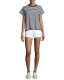 Quinn Mid-Rise Slim Girlfriend Jean Cutoff Shorts, White