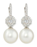 Octagon Diamond & White South Sea Pearl Earrings