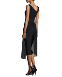 Ester Sleeveless Smocked Jersey & Tulle Dress, Nero
