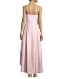 Pleated Halter-Neck High-Low Dress, Blush