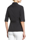 Elbow-Sleeve Belted Utility Shirt, Black