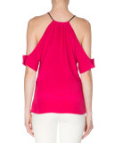 Cold-Shoulder Slim-Fit Blouse, Magenta