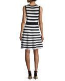 Striped Pointelle A-Line Dress, Black/White 