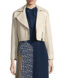 Valeria Leather Zip-Trim Jacket, Tan