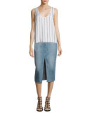 Leanne Slit-Front Denim Midi Skirt, Indigo