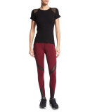 Quasar Mesh-Inset Sport Stirrup Leggings, Shiraz