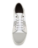 Men's Striped Leather Low-Top Sneaker, White/Gray