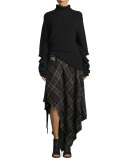 Danen Asymmetric Plaid Skirt, Gray