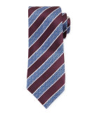 Wide Striped Silk Tie, Burgundy/Silver