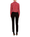 Chika Striped Button-Front Blouse, Tango/Black