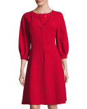 Double-Wool 3/4-Sleeve Caban Coat, Red