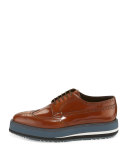Spazzolato Creeper Brogue Platform Shoe, Light Brown