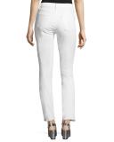 Maria High-Rise Distressed Skinny Jeans with Raw Hem, White Mercy