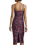 August Floral-Print Sheath Dress, Peony/Black