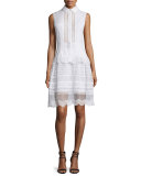Sleeveless Ruffle-Trim Oxford Dress, White