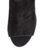 Gigi Suede Peep-Toe Sandal, Black