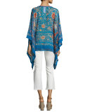 Enchanted Garden Silk Caftan, Blue