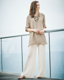 Crinkled Linen Wide-Leg Pants 
