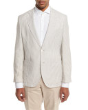 Striped Seersucker Two-Button Sport Coat, White/Tan
