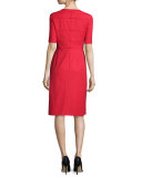 Short-Sleeve Sheath Dress, Cherry