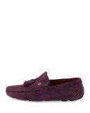 Woven & Perforated Suede Tassel Driver, Purple