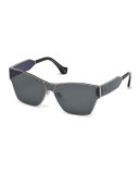 Metal Monochromatic Flash Shield Sunglasses, Gold