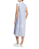 Emerson Sleeveless Pleated Striped Shirtdress, Blue/White