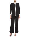 Teagan Colorblock Silk Blouse, Black/Cloud