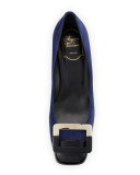 Decollette U-Cut Low-Heel Pump, Black/Navy