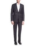 Plaid Wool-Silk Two-Piece Suit, Gray