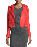 Studded Leather Moto Jacket, Blood Orange