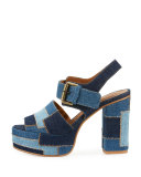 Tara Patchwork Denim Platform Sandal, Navy/Light Blue