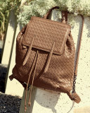 Medium Intrecciato Leather Backpack, Camel