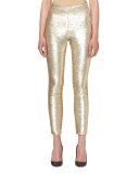 Sequined Slim-Leg Ankle Pants, Gold