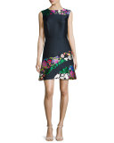 Patchwork Sleeveless A-Line Dress, Navy/Multi