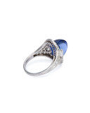 Estate Art Deco Sapphire Cabochon & Diamond Ring, Size 5