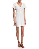 Cotton V-Neck Mini Dress, White