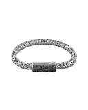 Men's Classic Chain Black Sapphire Station Clasp Bracelet
