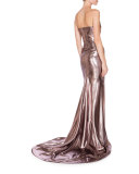 Strapless Metallic Mermaid Gown, Light Rose