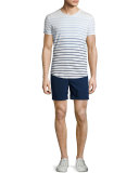 Gradient-Stripe Short-Sleeve T-Shirt, White/Blue