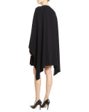 Tie-Neck Long-Sleeve Cape Dress, Black