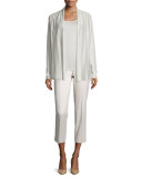 Sheer Striped Silk/Cotton Cardigan, Raffia