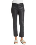 Flare-Leg Cropped Leather Pants, Volcano