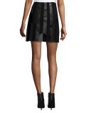 Patchwork Leather A-Line Skirt, Black