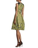 Sleeveless Floral-Print Cocktail Dress, Citron