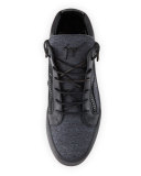 Men's Felt & Leather Mid-Top Sneaker, Charcoal