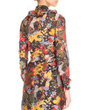 Psychedelic Lion Tie-Neck Blouse, Multi/Red 