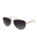 Gazarri Polarized Aviator Sunglasses, Champagne/Green