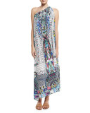 Printed Silk Crepe Halter Maxi Dress, Maasai Mosh