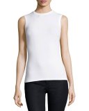 Stretch Jersey Crewneck Tank, White